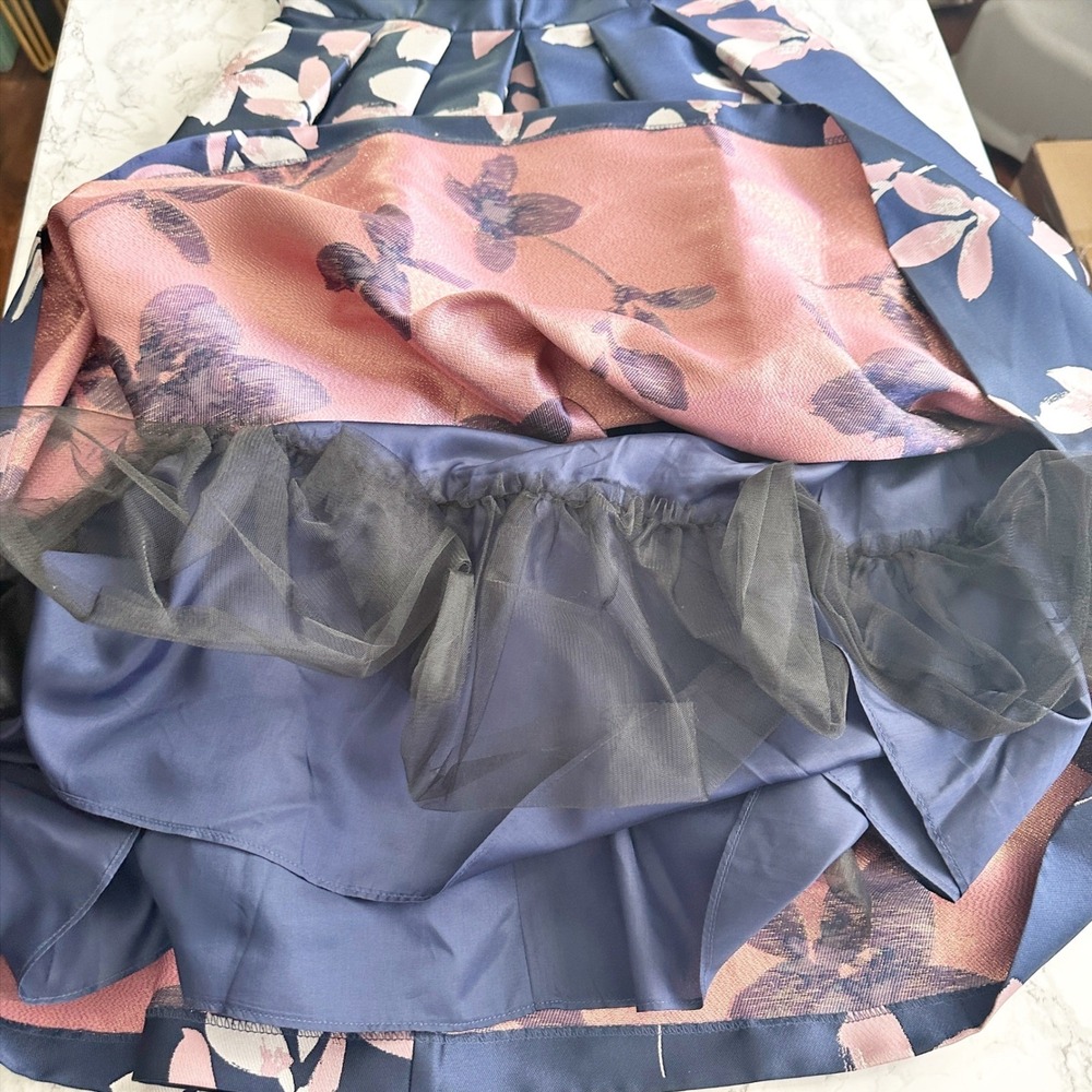 1901 Jacquard Navy Floral Fit Flare Sleeveless Formal Party Dress Women's Size 2 - Picture 13 of 13
